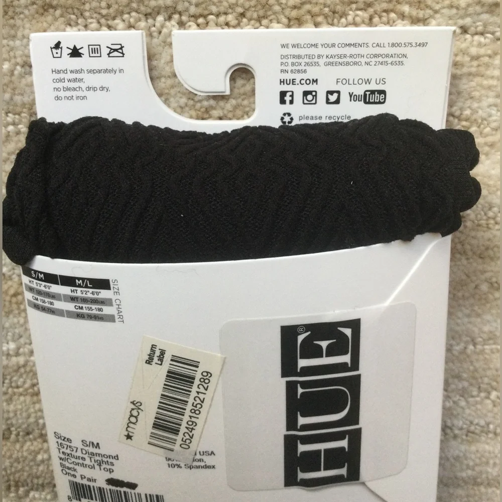 HUE Diamond Textured Tights with Control Top Black Size S | M